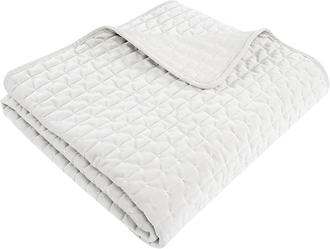 Levtex Home - Velvet Stitch Throw - Quilted Throw (50x60in.) - Velvet - Off-White, White - Reversible - Polyester