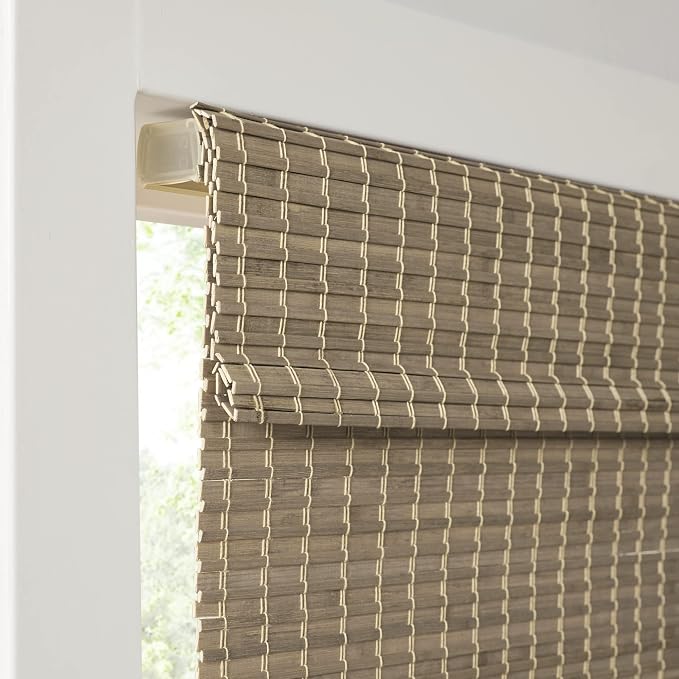 Madison Park Eastfield 100% Bamboo Cordless Roman Shades-Woven Wooden Privacy Panel, Light Filtering Easy Installation Window Blind Treatment, Bedroom, Living Room Decor, 31" W x 64" L, Natural Ash