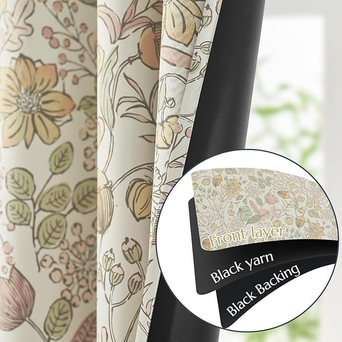 jinchan Nursery Curtains 95% Blackout Yellow Floral Curtains for Girls Room, 96 Inch Length Farmhouse Drapes for Bedroom Living Room Darkening Window Treatment Fall Decor Grommet Top Set of 2 Panels