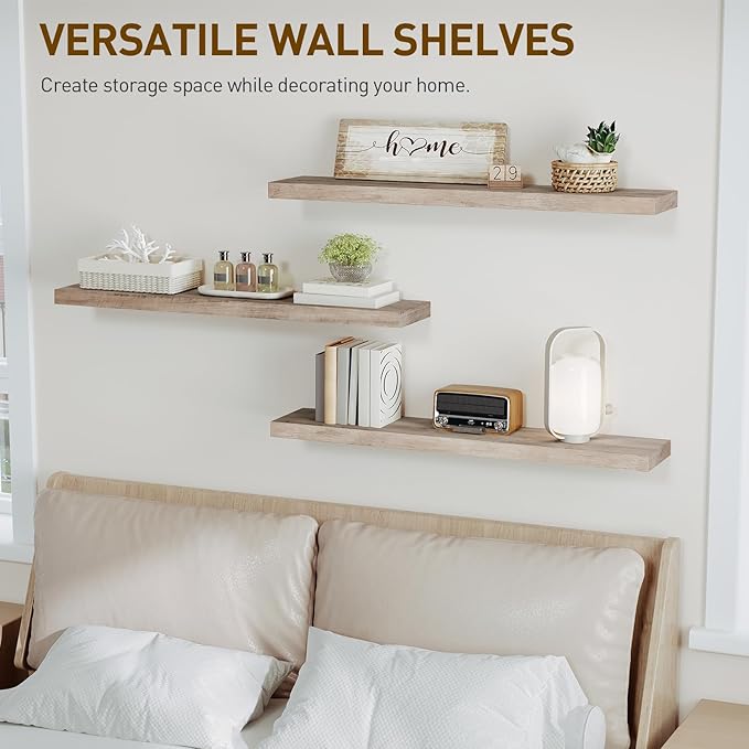 RALGEND Floating Shelves for Wall, 1.5" Thick Wall Shelf Set of 3 with Invisible Brackets, L39.4 x W7.9 Hanging Book Shelves Farmhouse Home Decor for Bathroom, Living Room, Bedroom, Greige 10301BJP3BG