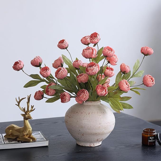 VIERENA 6 Pcs Faux Silk Peony Artificial Flowers for Vase -27", Bulk Fake Peonies Branches with Stems for DIY Bouquet Centerpieces Wedding Fillers Arrangements Shower Decorations (Dusty Pink)