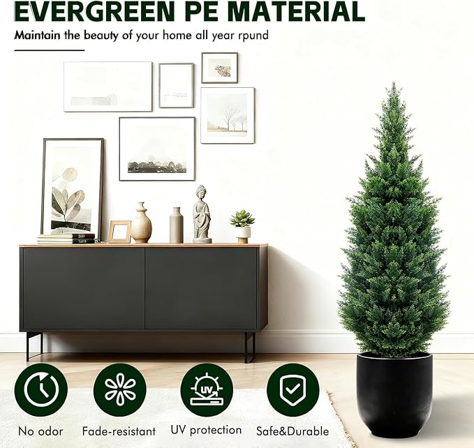 3Ft Artificial Cedar Topiary Tree - UV Resistant Fake Shrubs with Ground Spike for Outdoor & Indoor Use, Front Porch, Garden Decor