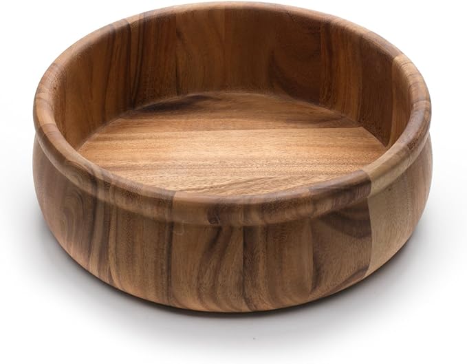 Ironwood Gourmet Large Bead Rim Petaluma Salad Bowl, Acacia Wood, Brown, 12 x 12 x 4 inches