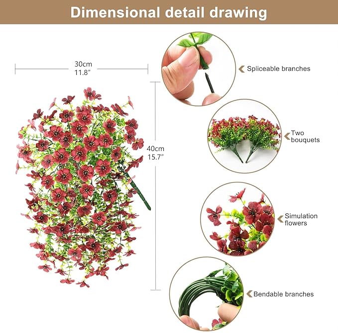 ZFProcess Artificial Hanging Flowers for Outdoors Spring Decoration, 2PCS Silk Fake Daisy Realistic Outdoor Flowers UV Resistant Porch Patio Window Yard Decor (Brown)