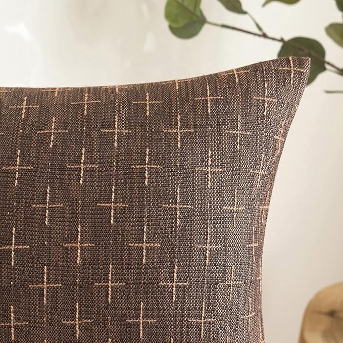 MIULEE Pack of 2 Decorative Vintage Burlap Linen Brown Throw Pillow Covers Modern Farmhouse Pillowcase Rustic Woven Textured Cushion Cover for Sofa Couch Bed 12x20 Inch Dark Coffee