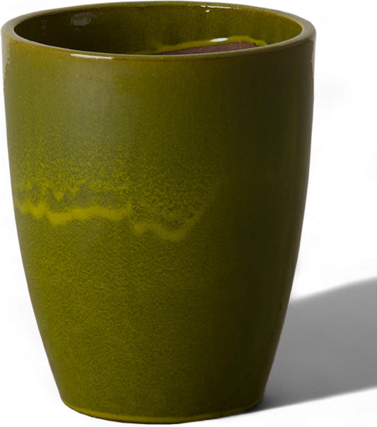 Emissary Home and Garden Bullet 11.5 in. Green Ceramic Round Planter (11.5 in. L x 11.5 in. W x 14 in. H) with Drainage Hole