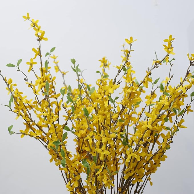 Artificial Forsythia Branches, 12 Pcs 39.4 Inch Cherry Blossom, Spring Flowers Artificial for Decoration, Silk Forsythia Flowers Artificial Orchids Wedding Office Home Party Dining