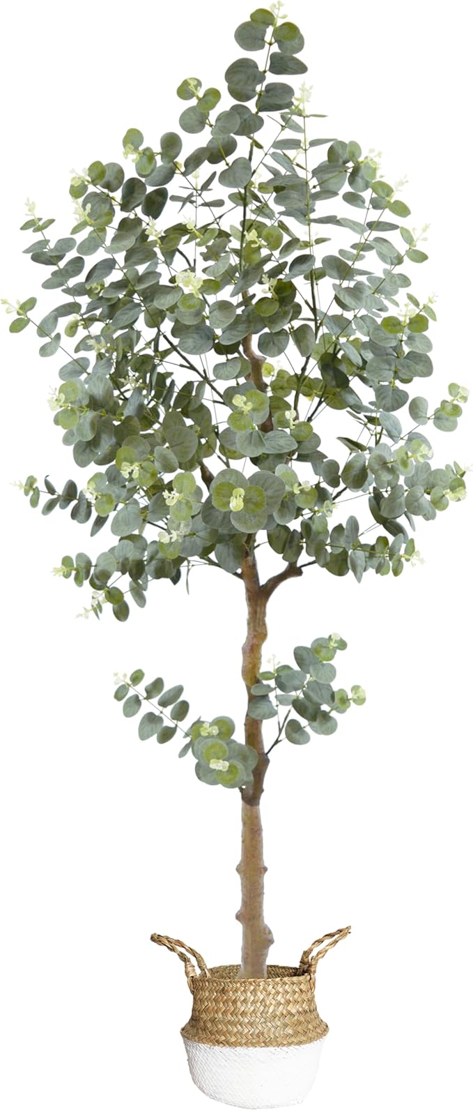 Artificial Eucalyptus Plant 5ft, Fake Tree with Basket, Faux Eucalyptus Plants with White Silver Dollar Leaves, Faux Floor Trees for Home Office Decor Indoor Outdoor
