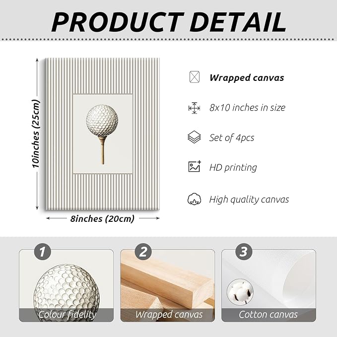 Sports Wall Art Decor Toddler Boys Room Canvas Prints Vintage Sports Nursery Wall Decor Kids Poster Football Baseball Pictures Basketball Golf Painting Artwork for Bedroom 8x10x4 Inch Ready to Hang