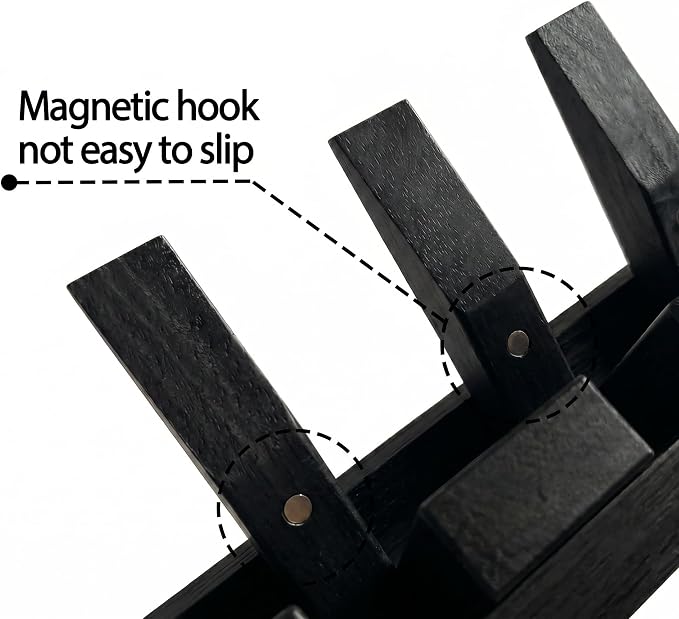 Mid Century Modern Walnut Foldable Entryway Wall Coat Hanger Hook with Shelf,Heavy Duty Wooden Piano Hidden Towel Hooks for Bathroom,Wall Rack for Purse&Key&Mail,Home Decor (Black, 7 Hooks)