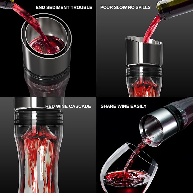 Hand-Blown Crystal Glass Wine Decanter with Built-in Aerator & Golden Peak Base – 750 ml Red Wine Carafe for Dinner Parties, Fathers Day Gift, Faster Breathing, Lead-Free, Drip-Free Pour