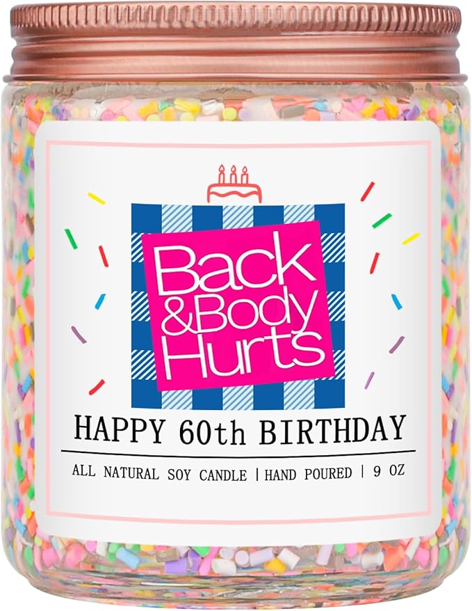 Homsolver 60th Birthday Gifts for Women, Gifts for Her, Unique Best Friend Gift Ideas -Back & Body Hurts 60th Birthday Decorations Candles