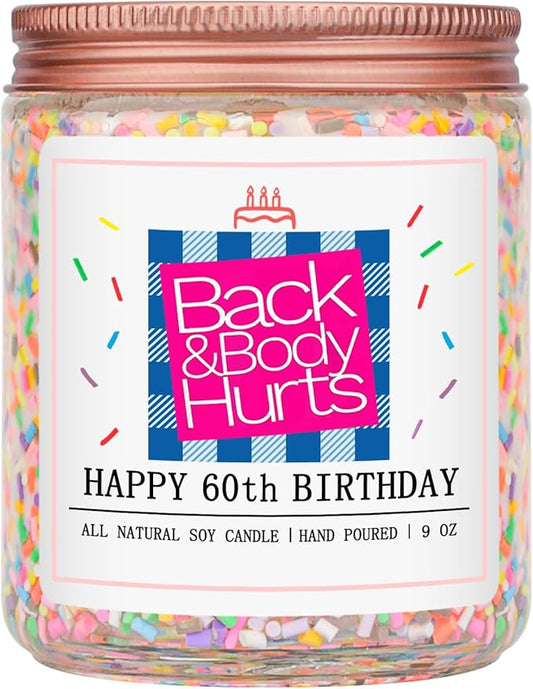 Homsolver 60th Birthday Gifts for Women, Gifts for Her, Unique Best Friend Gift Ideas -Back & Body Hurts 60th Birthday Decorations Candles