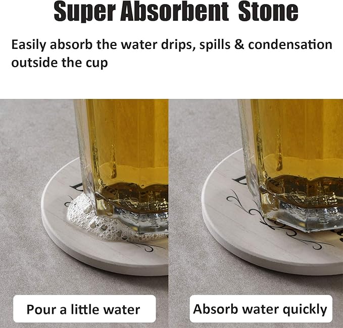 Coasters for Drinks, Funny Drink Coasters Absorbent with Holder 6 Pcs Absorbing Stone Funny Coaster Gift Set Housewarming Gift New Home Apartment Kitchen House Decor Gift for Women Men