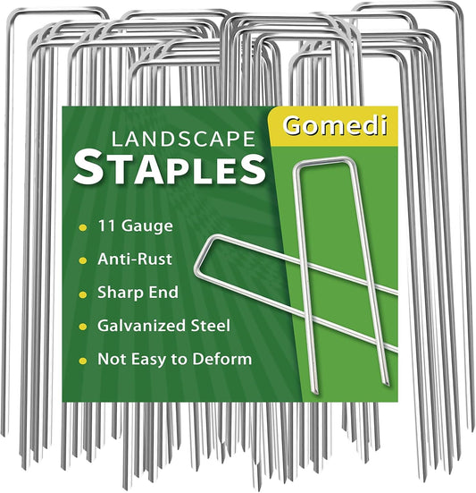 Landscape Staples Galvanized 10 Inch 60 Pcs, Metal Garden Stakes 1.6 Inch, Garden Staples for Weed Barrier Lawn 11 Gauge