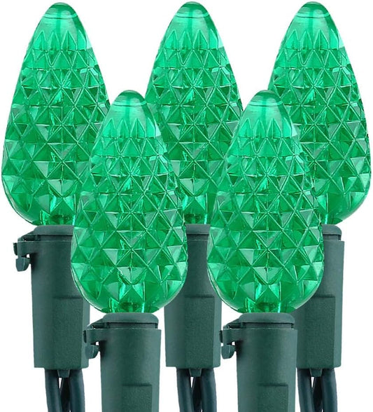 Brizled C5 Green Faceted LED Christmas Lights, 100 LED 33ft Connectable 120V UL Certified Outdoor Xmas Lights for Halloween & Christmas Party Decoration