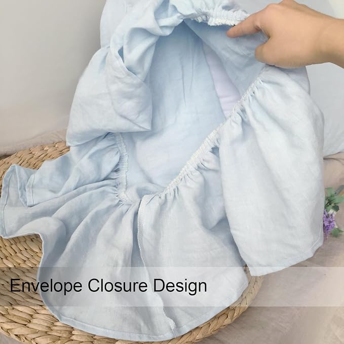 100% French Linen Pillowcase, Ruffles Pillow Cover, Pure Flax Pillow Sham, King Queen Twin Size 1 pcs (King, Water Blue)