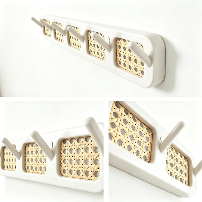 Coat Rack Wall Mount, Rattan Coat Hooks Hanger Wall Mounted | Wall Mount, For Hanging Clothes Hats Bags Jacket Towels Plants Rack Rail