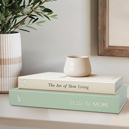 Minimalist Decorative Books - Fake Books Storage Box for Decoration - Set of 2 Linen Coffee Table Decor - Photo Storage Keepsake Box for Room Bookshelf Decor, Sage