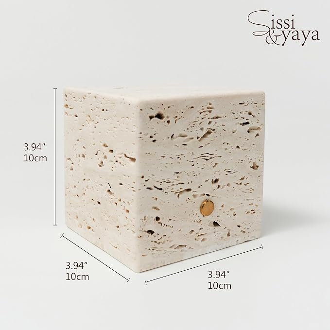 Sissi & yaya Marble Mood Light, Three Color Dimmable LED Accent Light, Natural Quality Travertine, Nightstand and Home Decor, Holiday Gift, Special Occasion. (Square Lamp - Square)