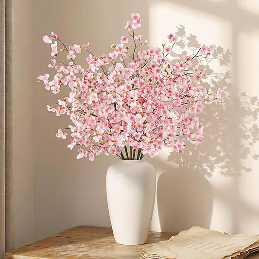 Uieke 24 Pcs Silk Cherry Blossom Branches, 40.5in Artificial Cherry Blossom Flowers Long Stems Fake Flowers Vase Arrangements for Wedding Home Japanese Decor, Pink