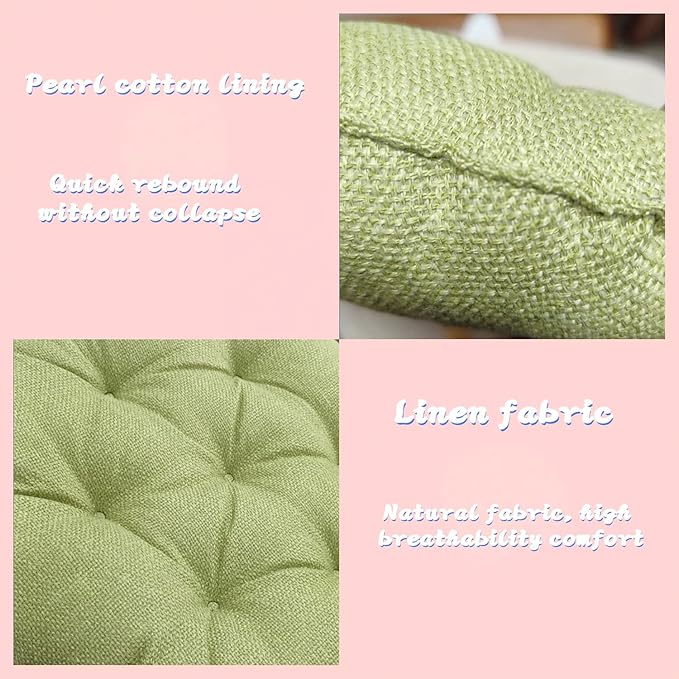 Large Linen Floor Cushions,Round Futon Pillows Japanese Style Tufted Floor Pillows Meditation Cushions for Seating On Pad for Yoga Sofa Balcony(Size:30x30inch,Color:Light Green)