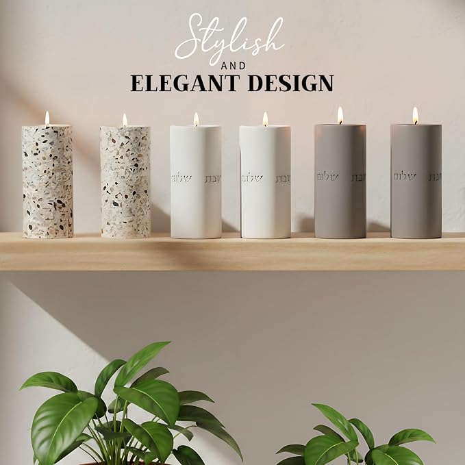 SURI Shabbat Candle Holders Set – Modern Judaica Gift for Shabbos & Jewish Holidays – Concrete Dripless Candle Holders for Tea Lights, Short & Tall – Minimalist Jewish Home Decor