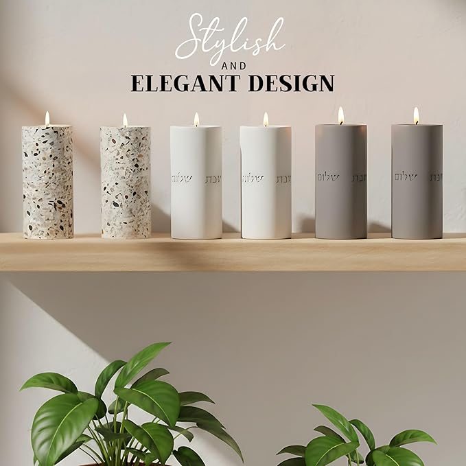 SURI Shabbat Candle Holders Set – Modern Judaica Gift and Jewish Holidays – Concrete Dripless Candle Holders, Short & Tall – Minimalist Jewish Home Decor Shabbos Candles Holders for Tea Lights