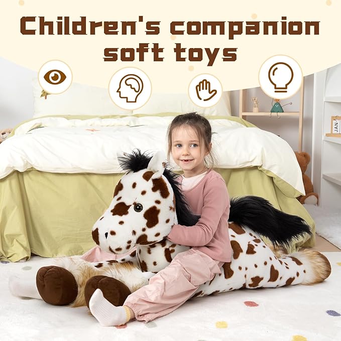 MaoGoLan 47" Giant Horse Stuffed Animal Plush Pillow - Appaloosa Spotted Stuffed Horse Toy for Girl Boy Kid, Ridable Cuddly Stuffed Pony Spotted Horse Plush for Birthday Gift, Baby Shower Party Decor