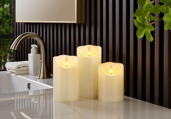 Flameless Pillar Candles Flickering with Remote Timer, Battery Operated LED Candles Up to 400 Hours, 3D Moving Flame Real Wax Candles. (Ivory with Scalloped Edge)