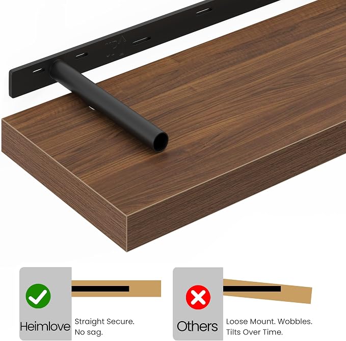 Heimlove Floating Shelves for Wall 36 Inches Long,9.3" Deep Walnut Floating Shelf Set of 2,Wall Mounted Shelves for Bathroom Bedroom Living Room Kitchen Office,Shelf for Books Storage,Home Decor