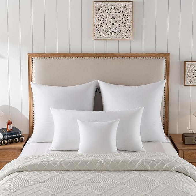 basic home Hotel-Style Goose Feather Accent Pillow Insert for Sofa & Bed - 100% Odorless & Plump Cushion Filler - 233TC Cotton with Inner Liner to Prevent Poking (14x24 Inch)