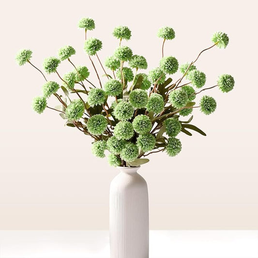 Waipfaru 10pcs Fake Flowers, Artificial Pompon Mums , Bulk Faux Chrysanthemums Flowers for Indoor Home Decorations, Boho Decor, Green, No vase