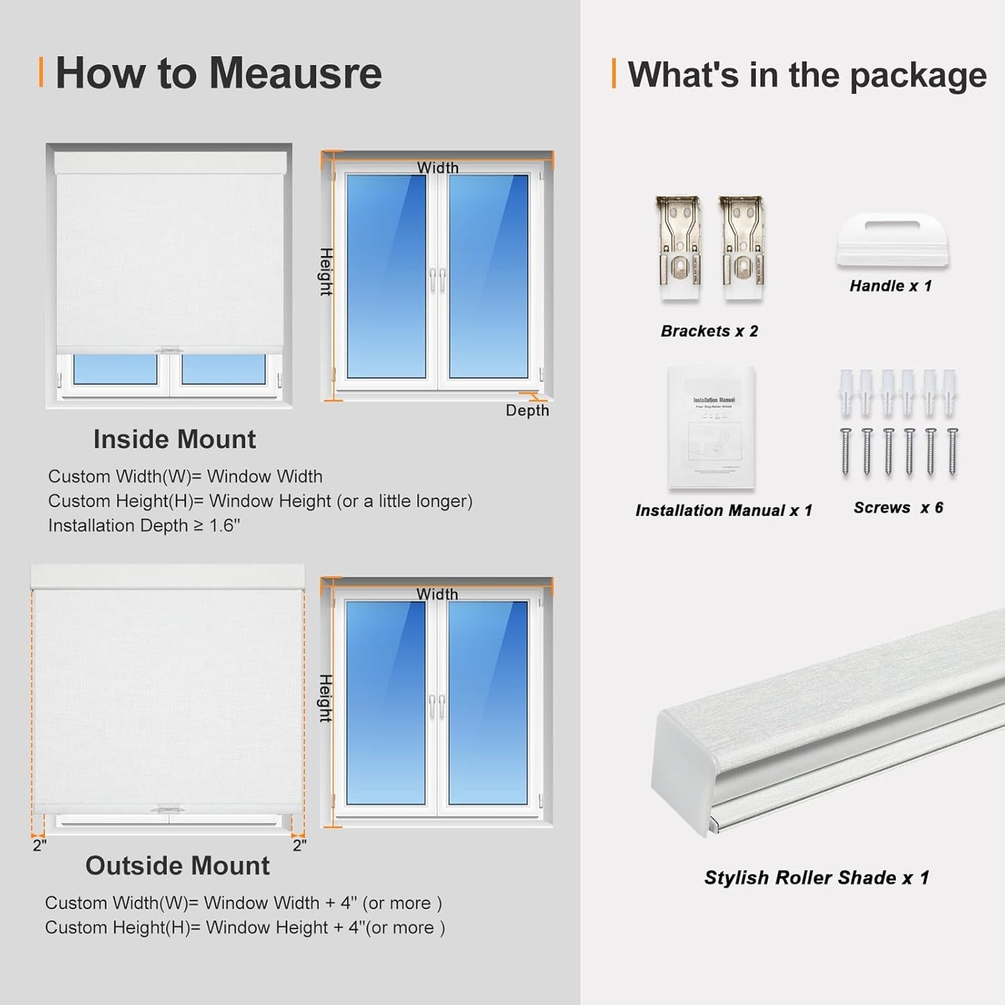 Persilux Blackout Roller Shades & Blinds Windows Shades Free-Stop Blackout Blinds with Jacquard Fabric,Cordless Blinds Pull Down Shades for Home, Easy to Install for Door/Office, White(47" W x 72" H)