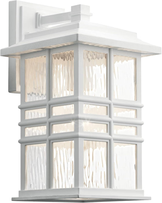 Kichler Beacon Square 14.25" Outdoor Wall Light in White, 1-Light Exterior Wall Sconce with with Clear Hammered Glass, (14.25" H x 8" W), 49830WH