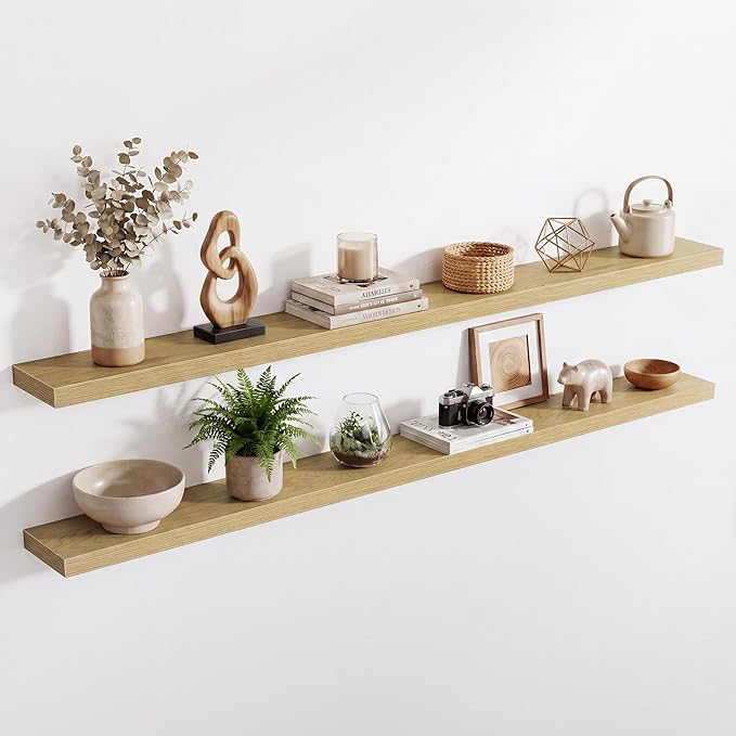 Acovy 72in Long Floating Shelves for Wall Set of 2, Wood Wall Shelves for Bathroom Bedroom Kitchen Living Room Laundry Room, Modern Floating Shelf for Home Decor