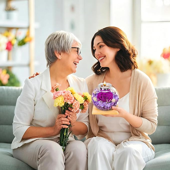 Mothers Day Rose Gifts for Mom Birthday Gift for Women Preserved Rose in Glass Dome with 2 Fragrances Eternal Purple Roses Forever Flowers for Delivery Mothers Day Flower Gifts for Mom Grandma Wife