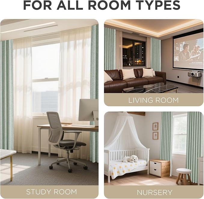 Joydeco Blackout Curtains for Bedroom - 100% Light Blocking 2 Panels Sage Green Drapes 42" W x 84" L, Thermal Insulated Room Darkening Curtains, Linen Textured for Living Room, Rod Pocket & Back Tabs