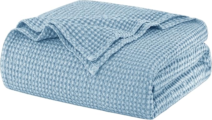 Talasily 100% Cotton Blanket King Size for Bed - Spring and Summer Cooling Lightweight & Breathable Bedding -Soft Waffle Weave Christmas Blanket, Machine Washable,Navy Blue,108x90 Inches