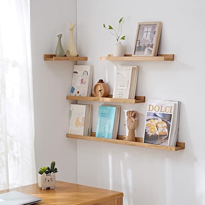 Floating Shelves Wall Mounted, 16 Inch Wall Shelves for Decor and Storage, Natural Solid Oak Wood Shelf, Picture Ledge for Bedroom/Bathroom/Living Room/Kitchen/Laundry Room, Natural Color | Premium 1-pack heavy duty natural wood shelf. Sturdy shelf for...