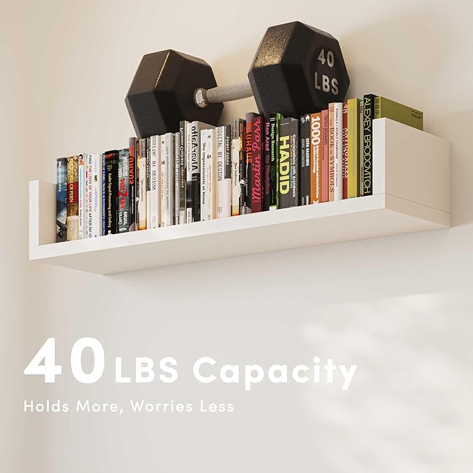 Wall Bookshelf, Set of 4, U Shaped Floating Bookshelf, Hanging Bookshelves for Wall, Wall Mounted Shelves for Living Room Bedroom Office (White, 17 Inches, 4)