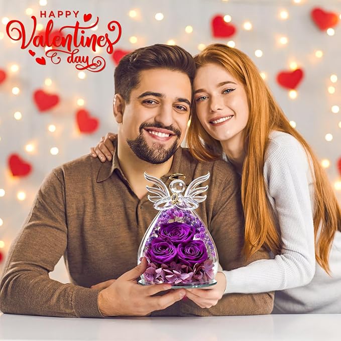 Beferr Mothers Day Mom Birthday Gifts for Women, Fresh Flowers for Delivery Forever Preserved Rose in Glass Angel Figurine, Anniversary Christian Real Rose for Grandma Nana Wife Mum from Daughter Son