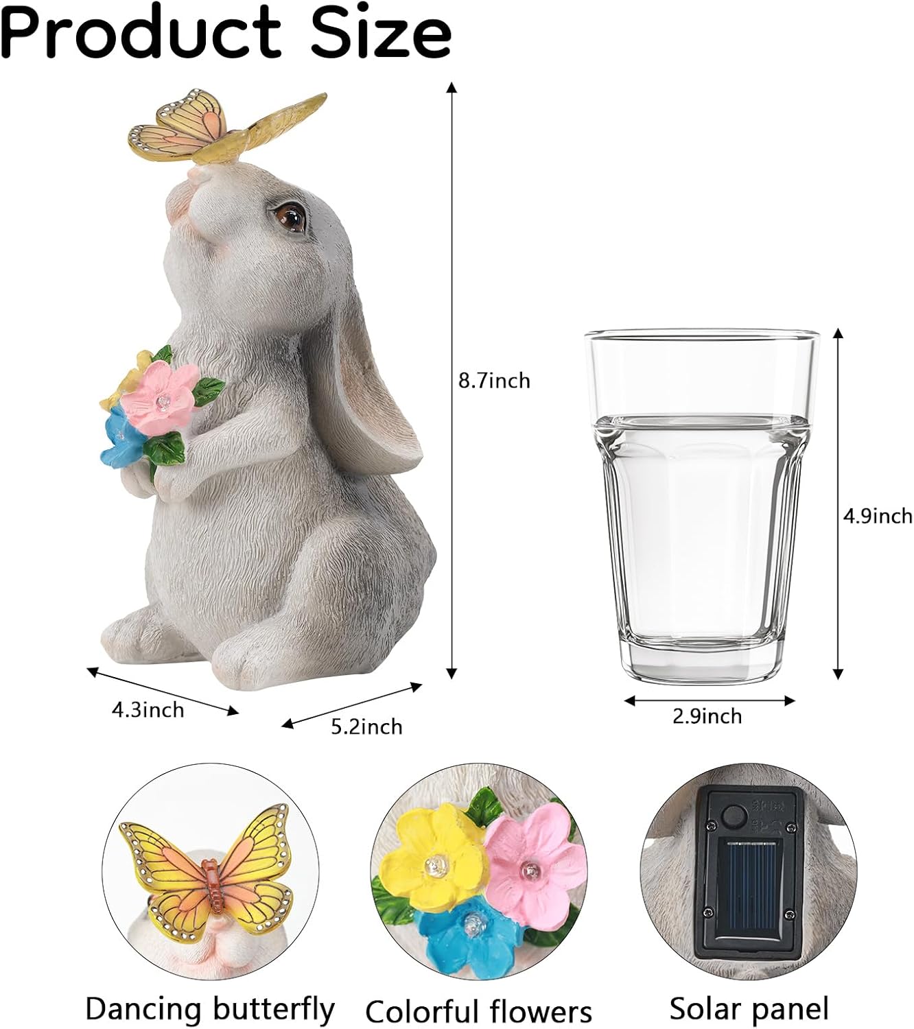 Solar Bunny Statues Light for Garden - Color-Changing Rainbow LED Butterfly,Rabbit Figurine Decor Auto On/Off,Easter Gifts for Yard Balcony & Patio Ornaments (Colorful Light)