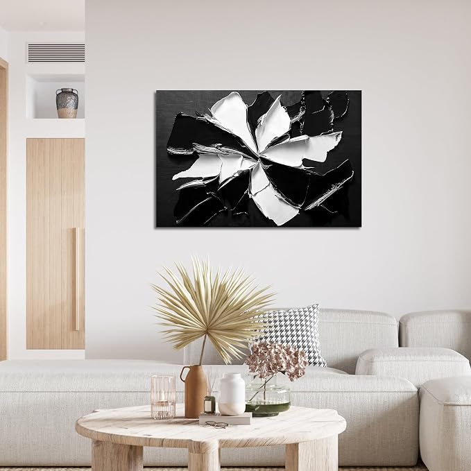 Abstract Wall Art Decor Modern Wall Art Pictures for Living Room Minimalist Black and White Wall Art Prints Abstract Canvas Art Wall Decor Flowers Artwork for Walls Home Office Decorations 24" X 36"