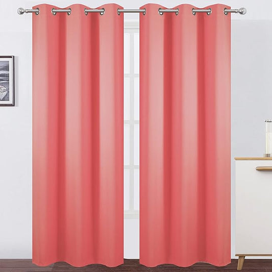 LEMOMO Blackout Curtains 38 x 84 inch/Coral Curtains Set of 2 Panels/Thermal Insulated Room Darkening Bedroom Curtains