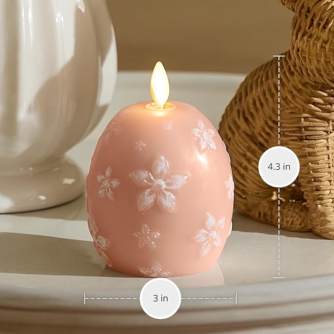Luminara Flameless Candle Crystal Beads Glitter Sphere, Unscented Real Wax LED Candle, Timer, Holiday Decoration Centerpiece (Dusky Rose Floral)