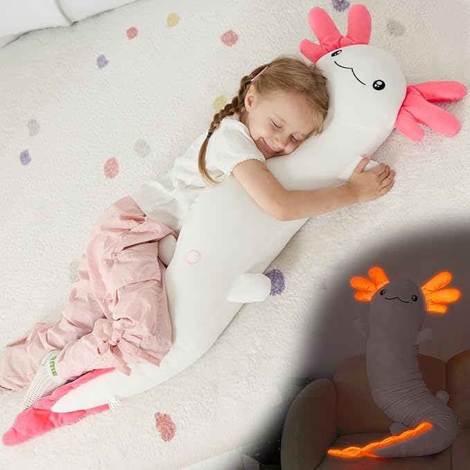 MaoGoLan 48" Giant Axolotl Plush Body Pillow, Large Axolotl Stuffed Animal Toy for Kids Girl Boy, Soft White Glow in The Dark Salamander Plush Toy, Birthday Easter Gift, Baby Shower Holiday Decor