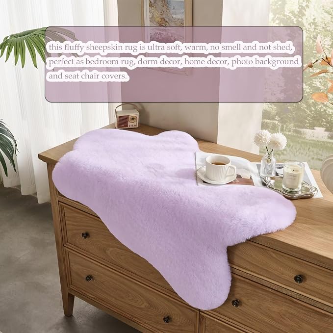 1700GSM Fuzzy Faux Sheepskin Fur Area Rug,Extra Soft Faux Fur Mat,Fluffy Shaggy Fur Rug for Bedroom Living Bedside Rug Room Decor-Lavender, 2 x6 ft