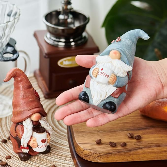 Coffee Gnomes Coffee Table Decor - Coffee Bar Accessories Tabletop Kitchen Office Home Coffee Bar Decor Counter Decor Christmas Valentine Resin Gnome Collectible Figurines For Coffee Lover (2pack)