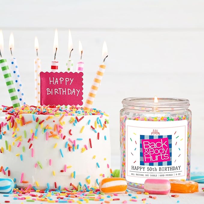 Homsolver 50th Birthday Gifts for Her, Gifts for Women,Unique Best Friend Gift Ideas -Back & Body Hurts 50th Birthday Decorations Candles